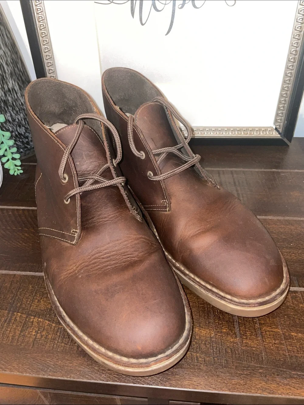 Clarks Bushacre II Mens Brown Leather Chukka Boots Lace-Up Size 9.5 W Extra Wide